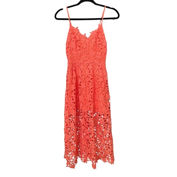 ASTR The Label Coral Lace Midi Dress XS Romantic Lace Crochet Wedding Guest - Picture 2 of 12